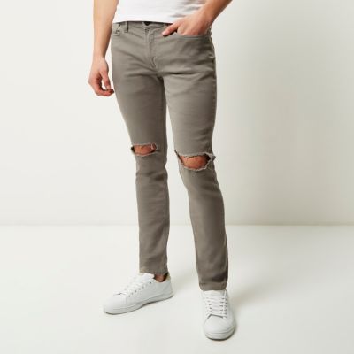 Cement grey ripped Sid skinny jeans